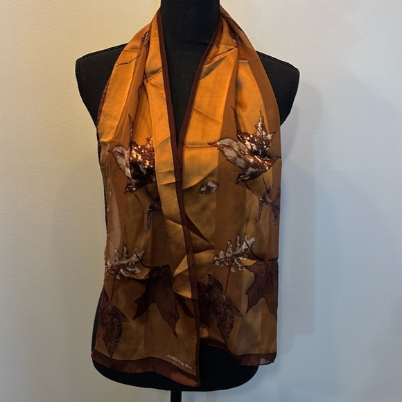 Jones New York Women’s Decorative Scarf with Fall Leaves‎ in Copper and Brown - Picture 1 of 5